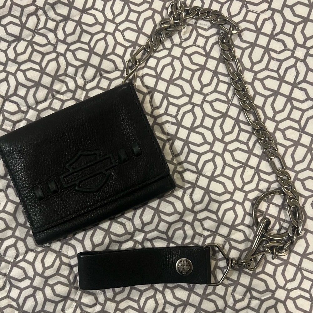 Harley-Davidson Black Leather Wallet with Chain